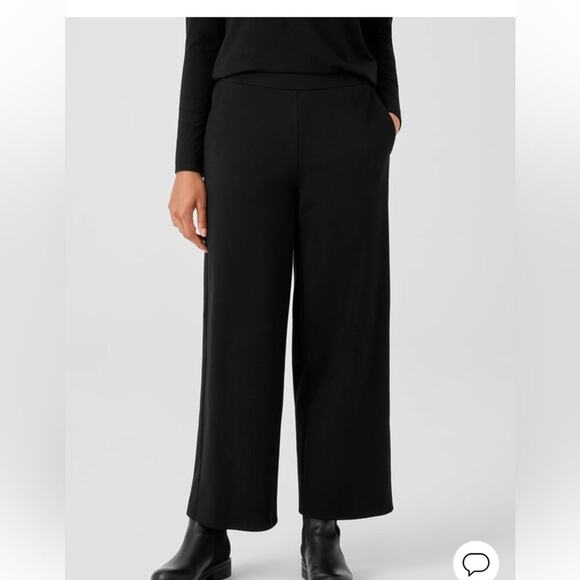 Eileen Fisher Black Washable Flex Ponte Wide-Leg Pant Medium - Picture 1 of 7